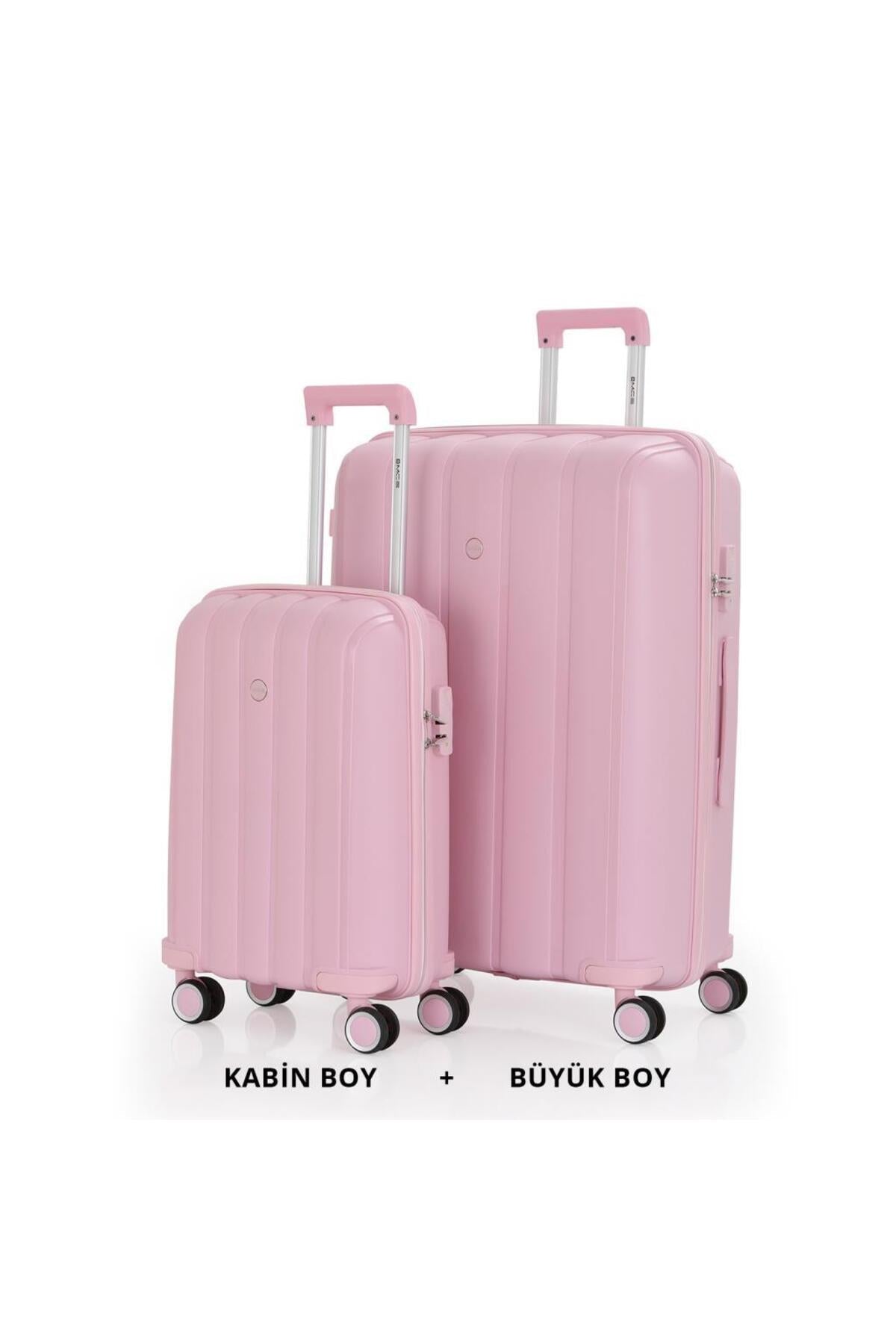 Bavul Büyük ve Kabin 2li Set Kırılmaz Silikon Valiz V305 Pudra - Kurtuluş Çanta